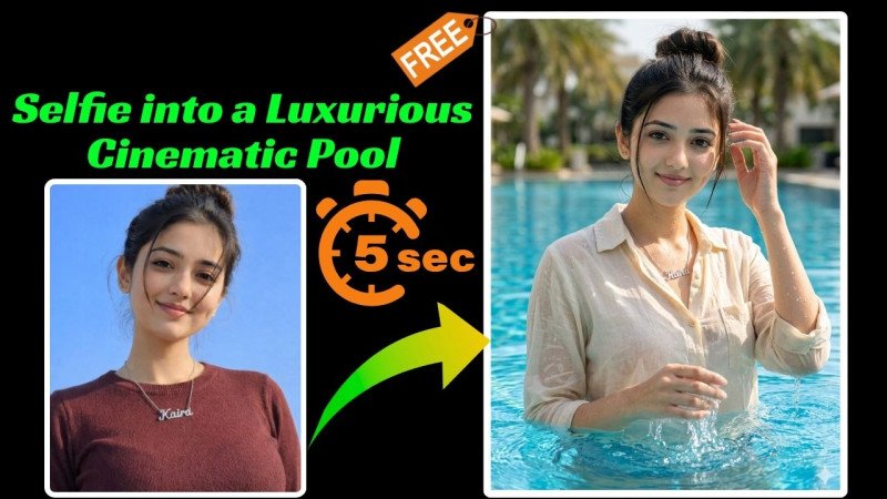 Selfie into a Luxurious Cinematic Pool Portrait in Seconds – This AI Prompt Adds Realistic Wet Look & Sunlit Splashes with 100% Unchanged Face